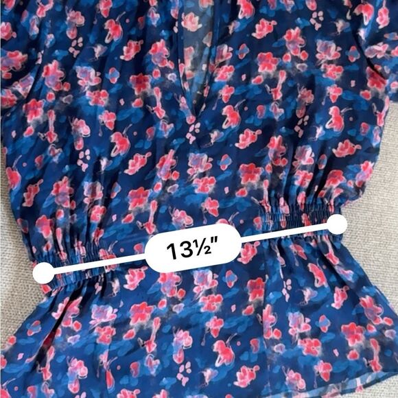 Tanya Taylor Heather Printed Silk w/ Cinch Waist in Storm Blue Top 4 NWOT - Picture 11 of 12